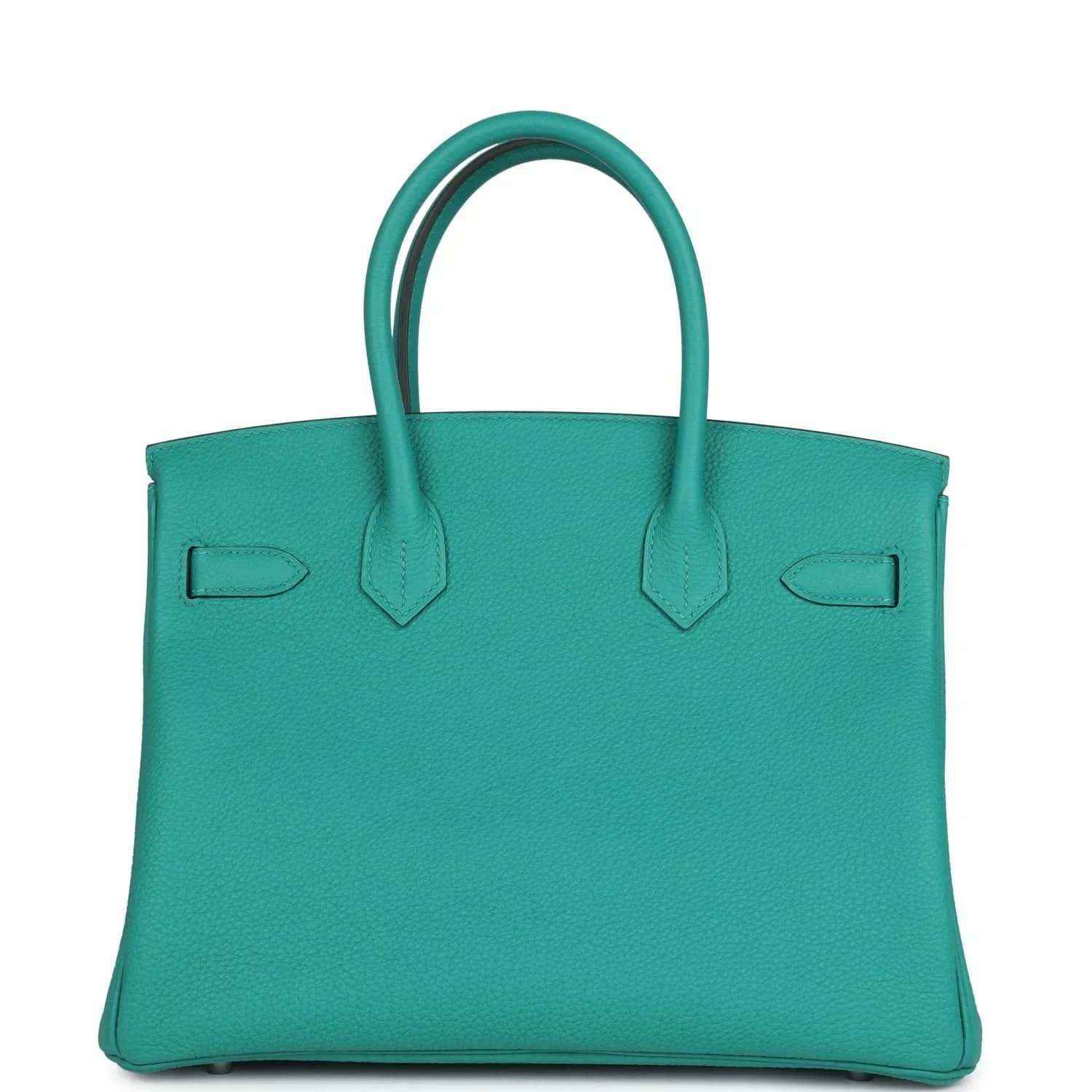 Green Togo leather Birkin front view with H-style strap and center clasp