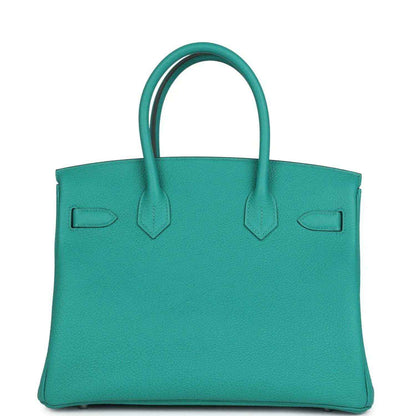 Green Togo leather Birkin front view with H-style strap and center clasp