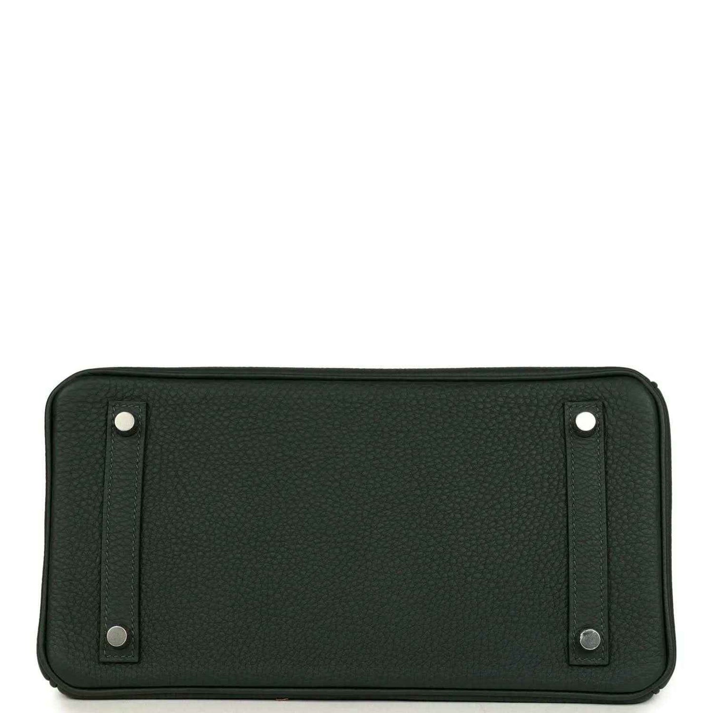 Timeless dark green leather handbag base with elegant textured finish and metal feet.