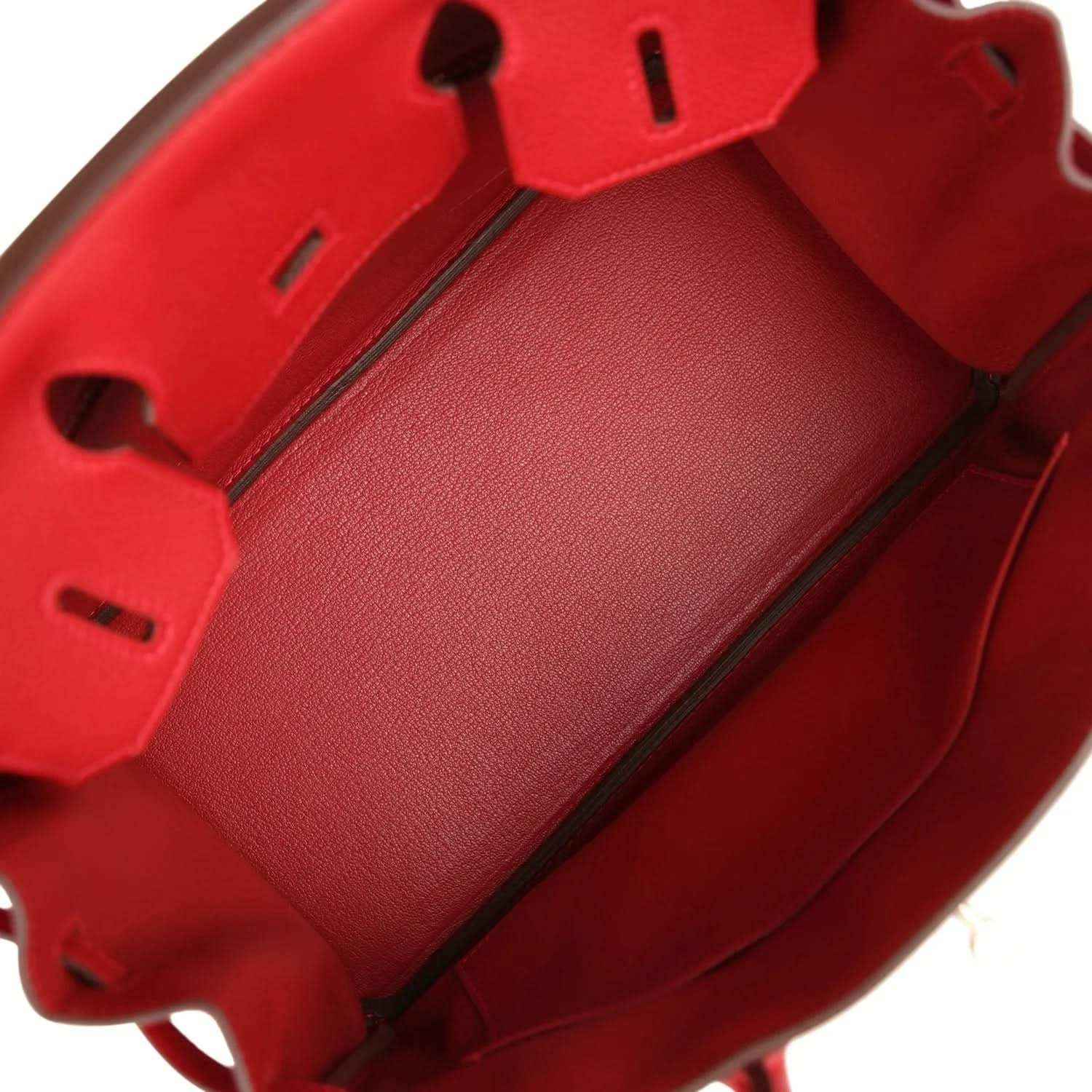 Timeless, elegant red leather handbag interior with refined finishing and sophisticated style.