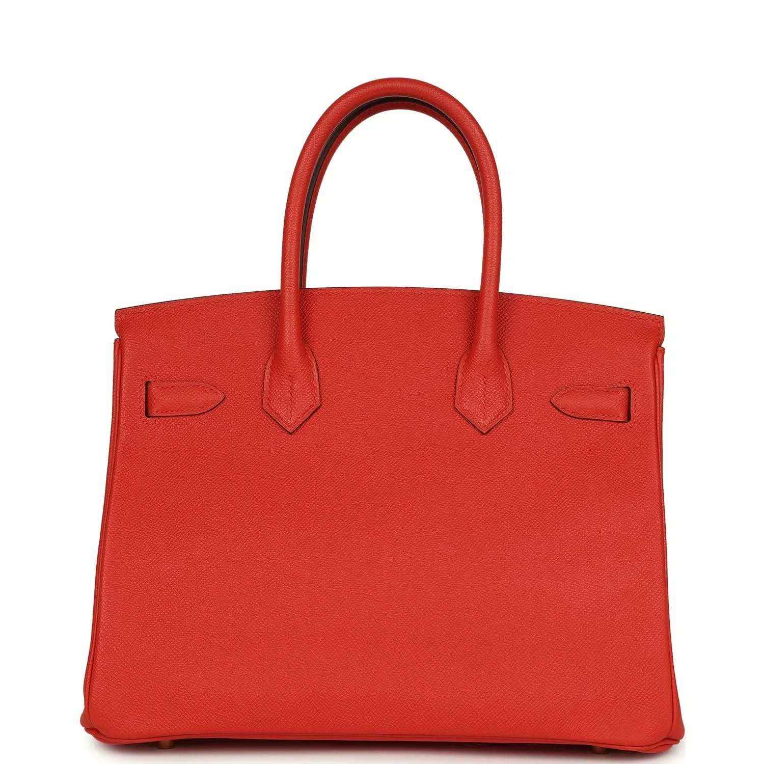 Elegant red leather handbag with timeless, sophisticated silhouette and structured handles.