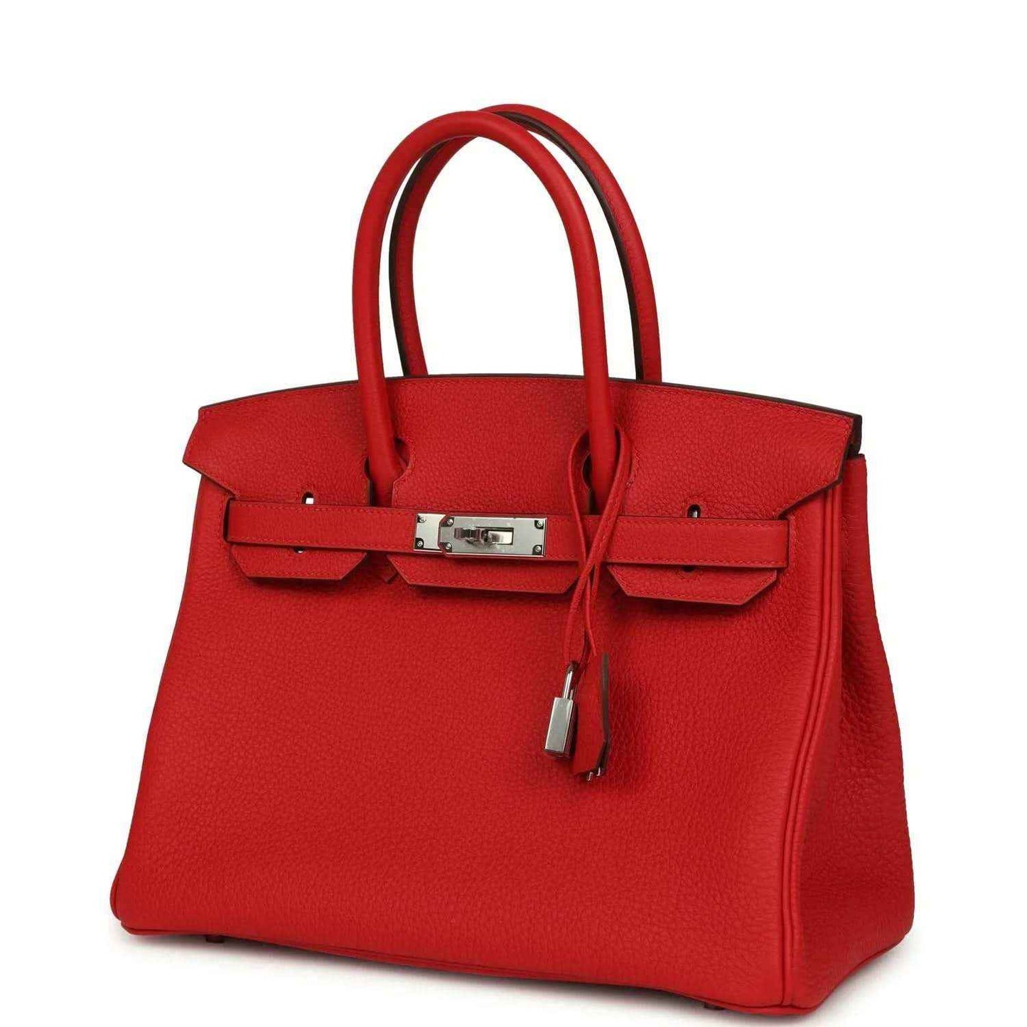 Elegant red leather handbag with silver hardware, timeless and sophisticated style