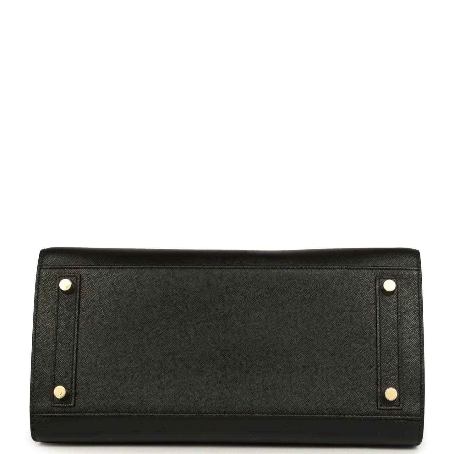 Birkin handbag back panel in black leather with two gold studs and reinforced seams