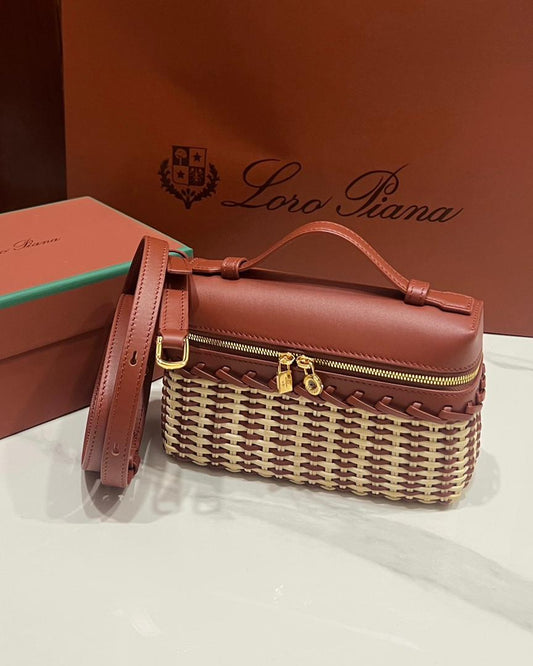 Loro Piana Extra Pocket Pouch in Wicker & Calfskin Leather
