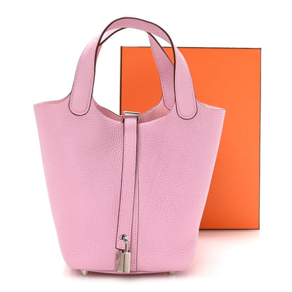 Taurillon Clemence Picotin Lock 18 PM Handbag in Rose Sakura
