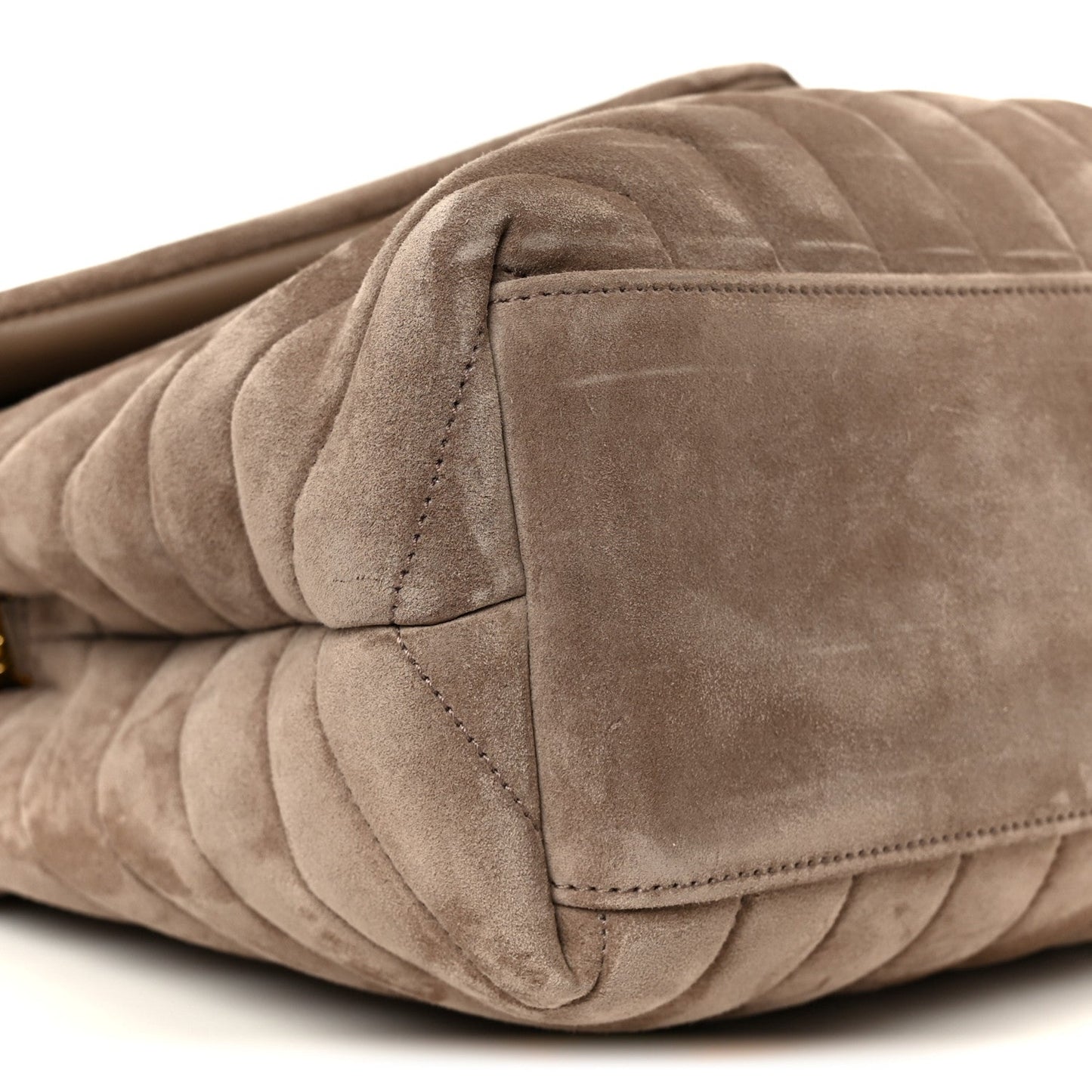 SAINT LAURENT Suede Y Quilted Monogram Medium Loulou Chain Satchel Taupe
