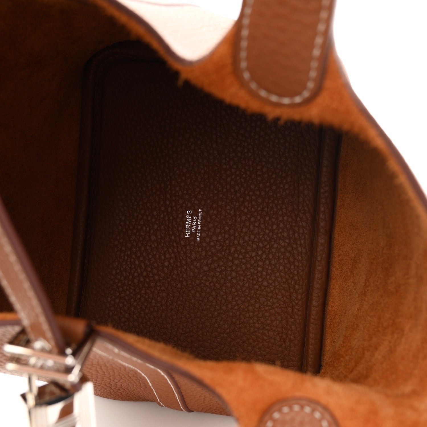 Taurillon Clemence Leather Bucket Tote Bag 18 PM Brown