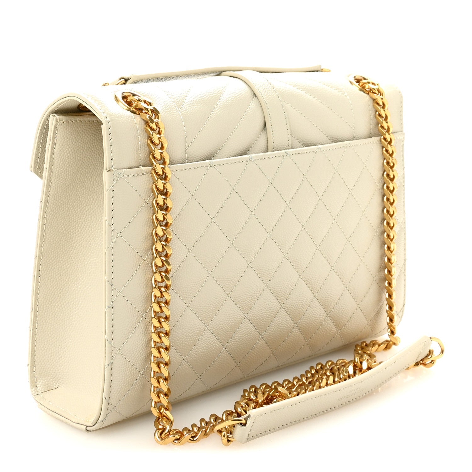Saint Laurent Grain De Poudre Medium Triquilt Monogram Satchel Crema Soft