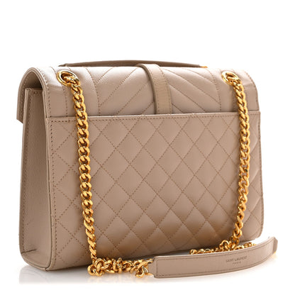 Saint Laurent YSL Monogram Quilted Satchel Medium Dark Beige