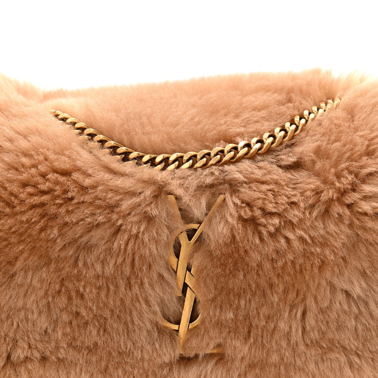 Saint Laurent Shearling Calfskin Small Reversible Monogram Kate Satchel Ecru Dark Brown