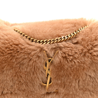 Saint Laurent Shearling Calfskin Small Reversible Monogram Kate Satchel Ecru Dark Brown