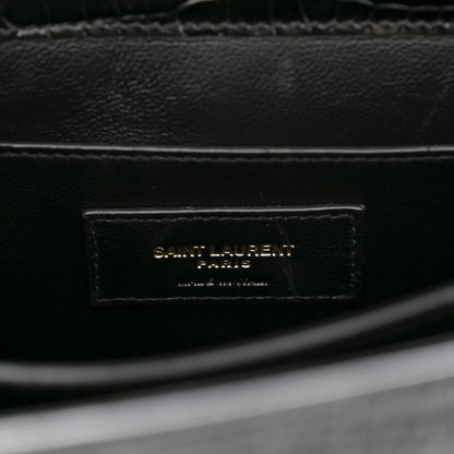Saint Laurent Cassandra Medium Top Handle Bag Crocodile Embossed Calfskin Black