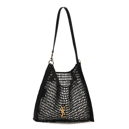 Saint Laurent Raffia Calfskin Oxalis Shoulder Bag Black