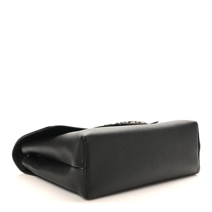Black calfskin bag angled side view with chain shoulder strap