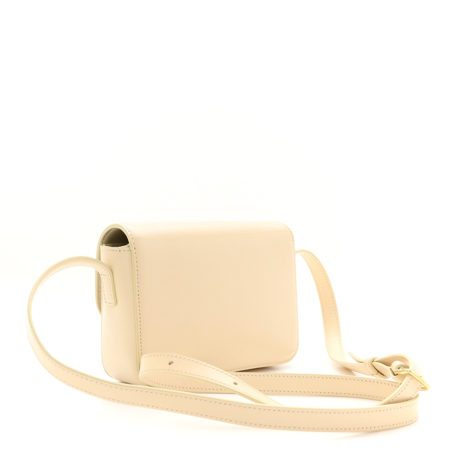 Nude calfskin shoulder bag with short strap, flap, and gold hardware