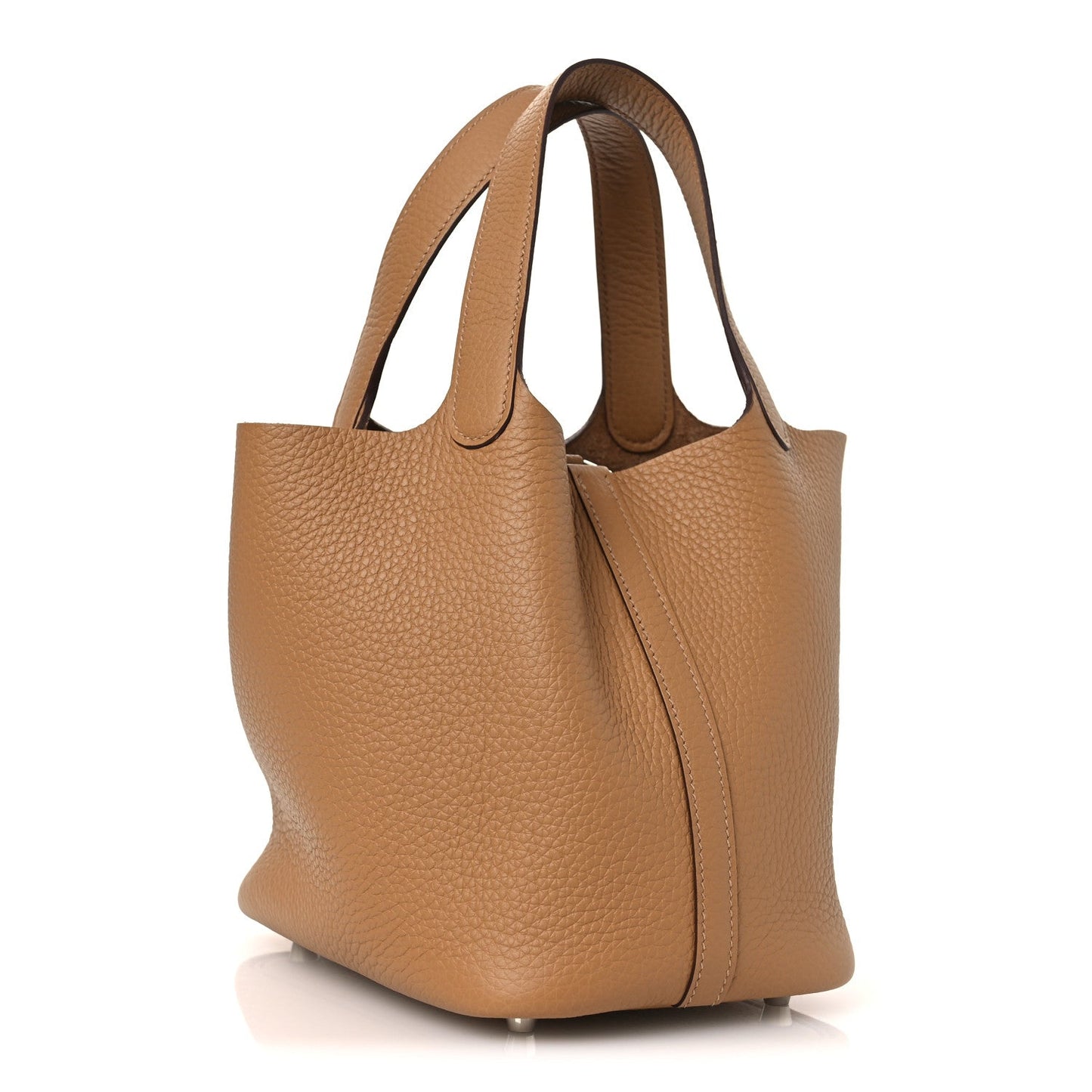 Picotin Lock 18 PM Bucket Bag Textured Calfskin Leather Biscuit