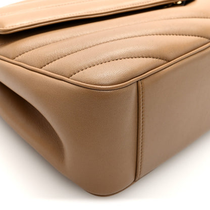 Saint Laurent Lambskin Chevron Quilted Large Loulou Bag Natural Tan
