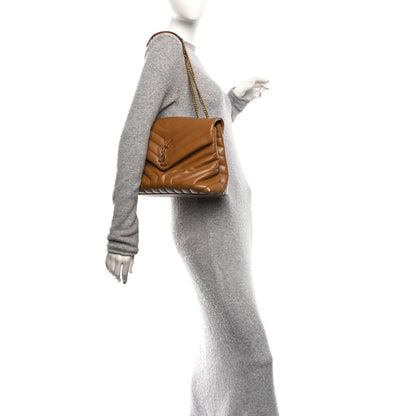 Saint Laurent Loulou Calfskin Y Quilted Monogram Medium Chain Satchel Dark Natural