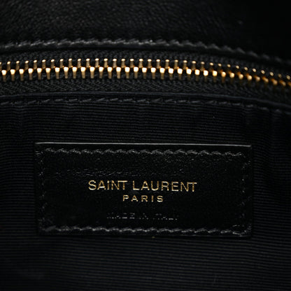 Saint Laurent Lambskin Quilted Toy Loulou Puffer Monogram Chain Satchel Black