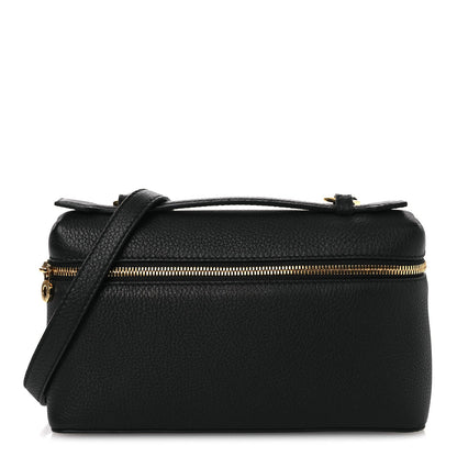 Black grained calfskin pouch with top handle, gold-tone zipper and front extra pocket
