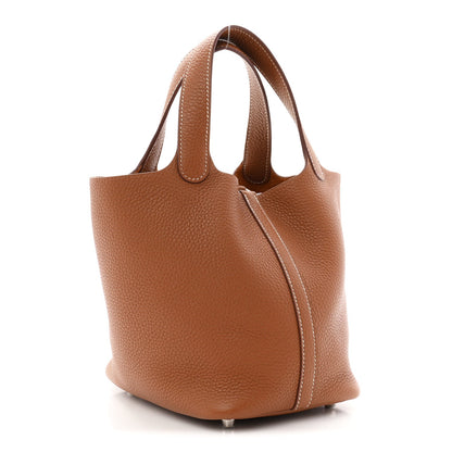 Taurillon Clemence Leather Bucket Tote Bag 18 PM Brown