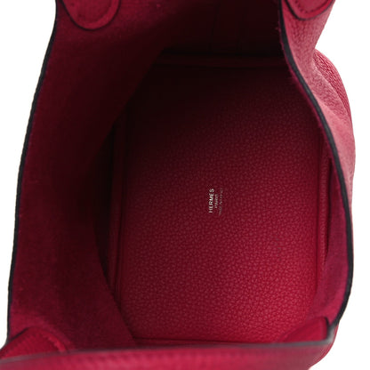 Picotin Lock 18 PM Bucket Tote Textured Calfskin Rose Mexico