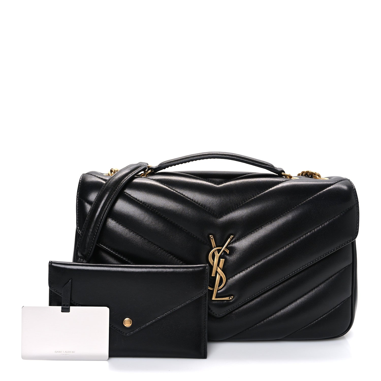 Saint Laurent Lambskin Chevron Quilted Medium Loulou Shoulder Bag Black