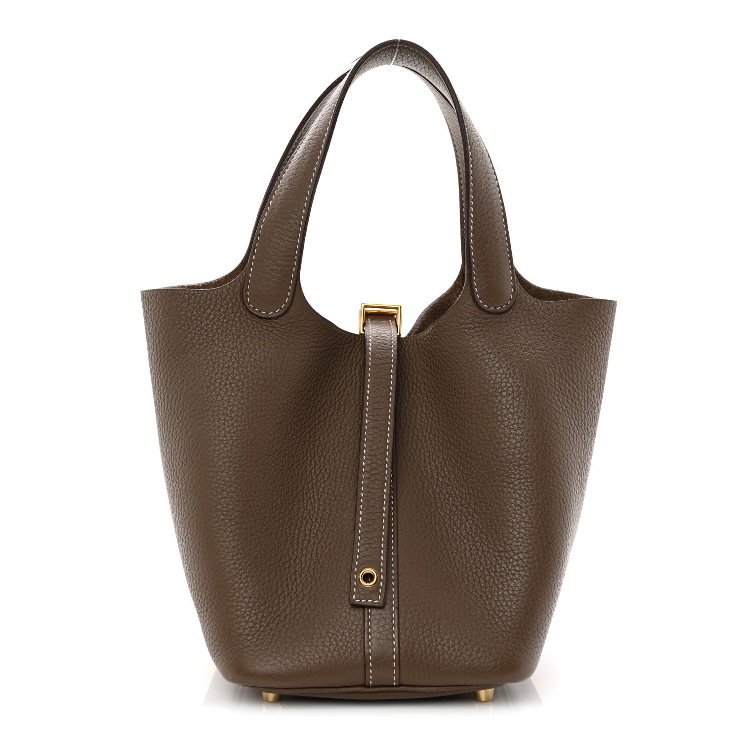 Calfskin Leather Picotin Lock 18 PM Etoupe Bucket Bag