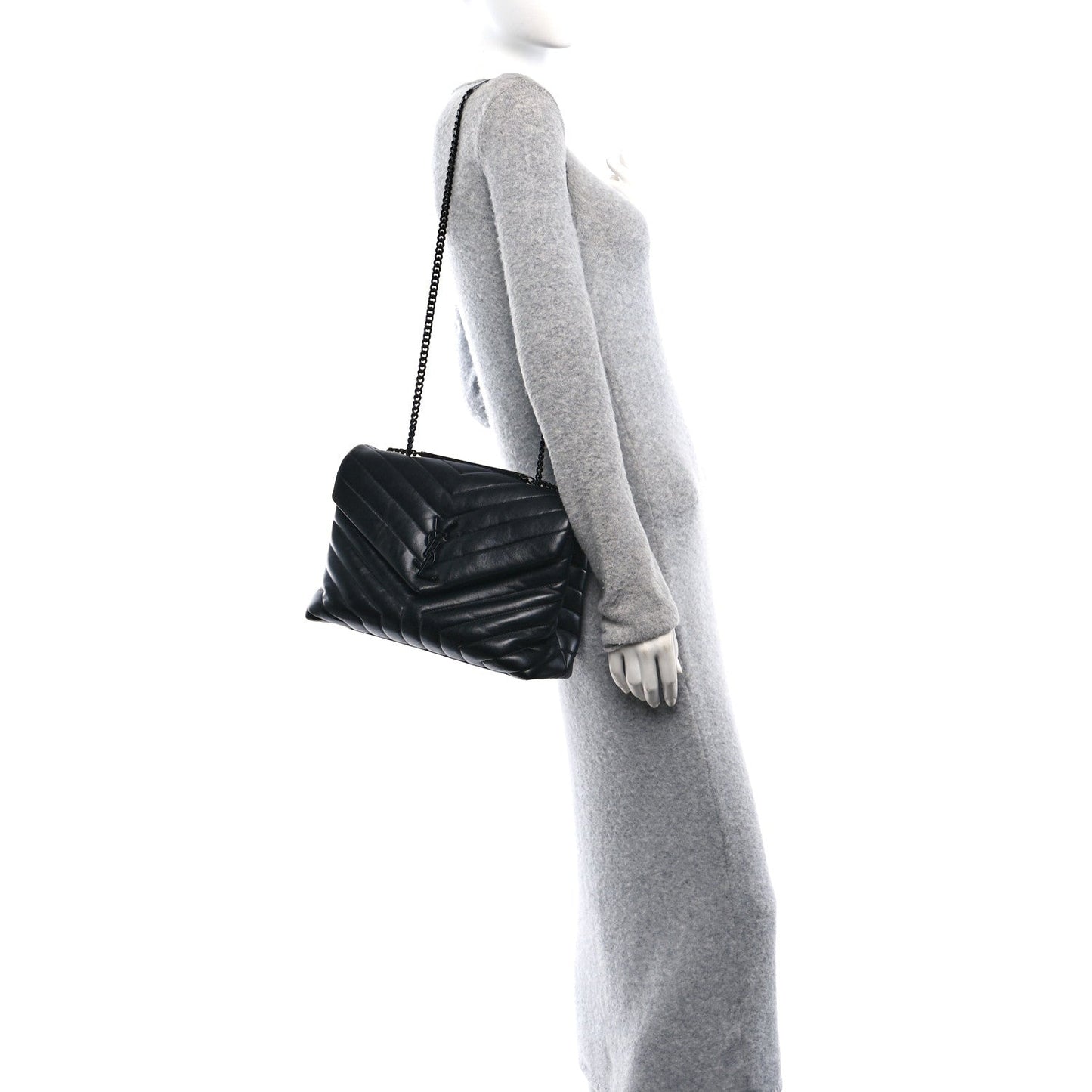 Saint Laurent Loulou Quilted Calfskin Chain Satchel Medium Black