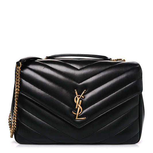 Saint Laurent Large LouLou Chevron Quilted Lambskin Leather Shoulder Bag Black