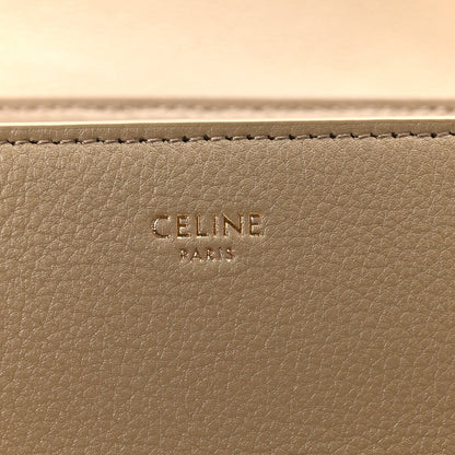 Celine Paris leather logo stamp on tan calfskin Victoire medium bag