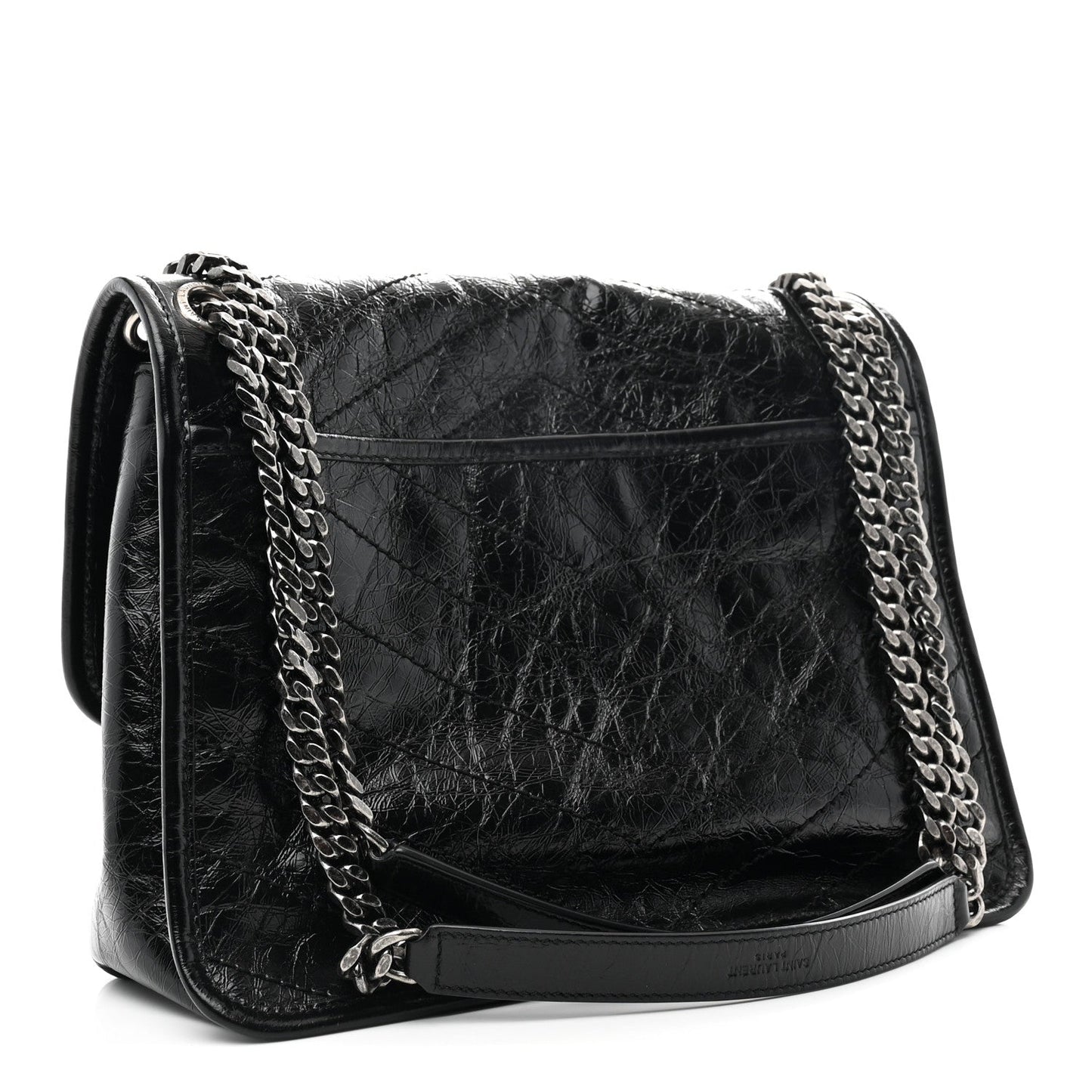 Saint Laurent Niki Medium Chain Satchel Crinkled Calfskin Black
