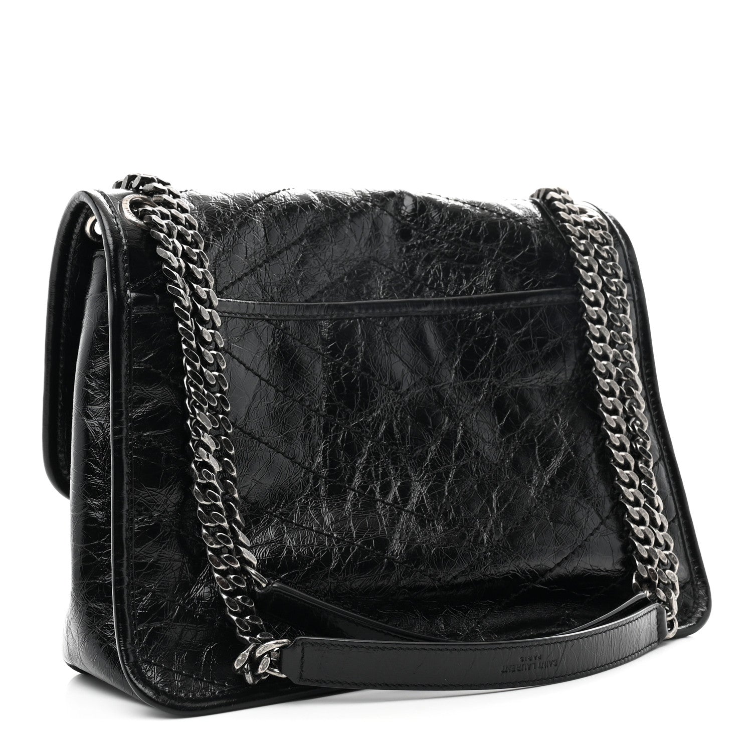 Saint Laurent Niki Medium Chain Satchel Crinkled Calfskin Black