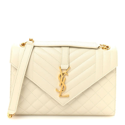 Saint Laurent Grain De Poudre Medium Triquilt Monogram Satchel Crema Soft
