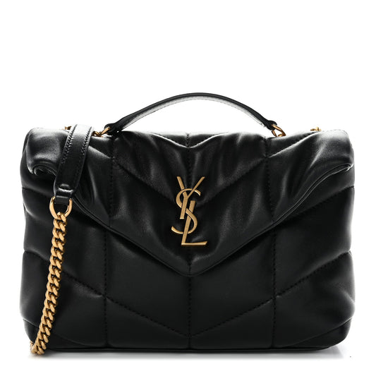 Saint Laurent Lambskin Quilted Toy Loulou Puffer Monogram Chain Satchel Black