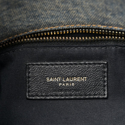 Saint Laurent Denim Quilted Small Loulou Puffer Monogram Chain Satchel Blue Cinnamon