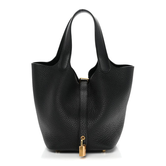 Taurillon Clemence Picotin Lock 18 PM Tote Black Calfskin Leather