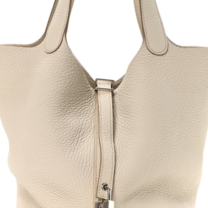 Taurillon Clemence Picotin Lock 22mm Tote Beton Ivory