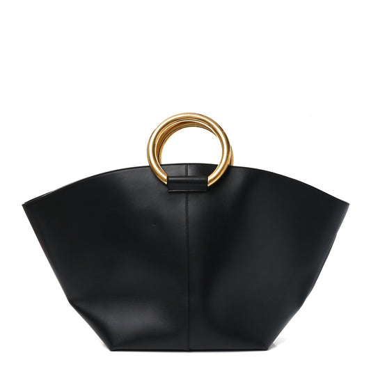 Saint Laurent Smooth Calfskin Maxi Trapezoid Shopping Tote Black