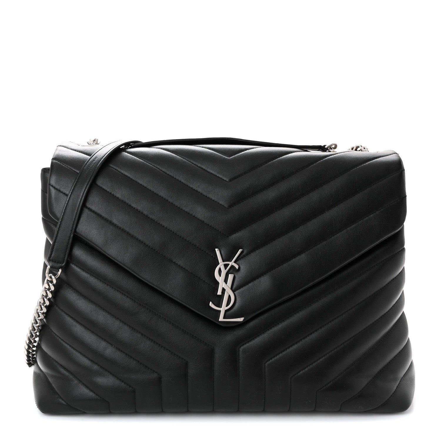 Saint Laurent Loulou Quilted Monogram Large Chain Satchel Black