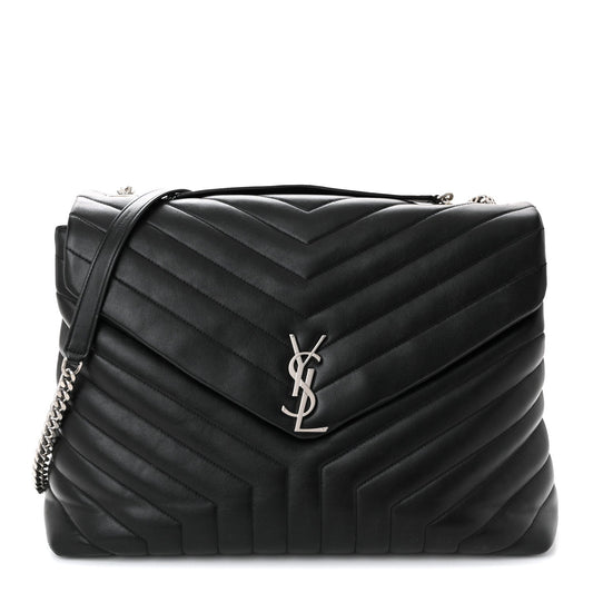 Saint Laurent Loulou Quilted Monogram Large Chain Satchel Black