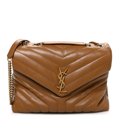 Saint Laurent Loulou Calfskin Y Quilted Monogram Medium Chain Satchel Dark Natural