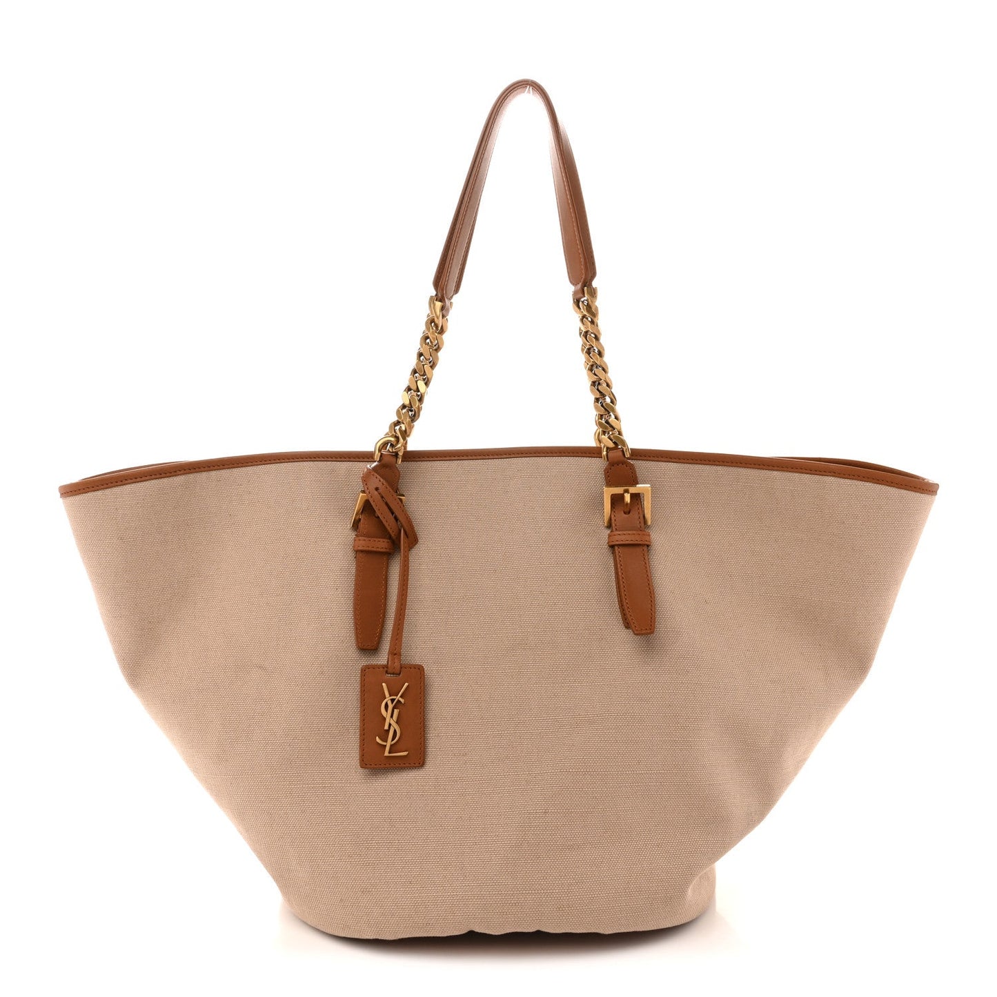 Saint Laurent Canvas Calfskin Lauren Panier Tote Desert Dust
