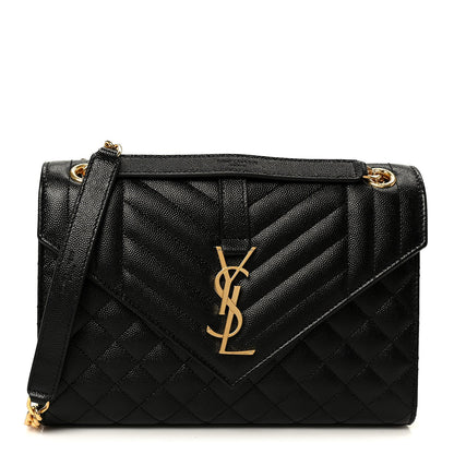 Saint Laurent Grain De Poudre Textured Mixed Matelasse Triquilt Medium Monogram Satchel Black