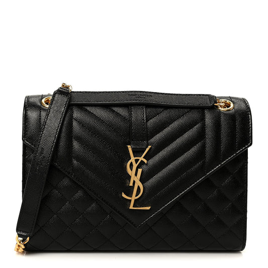 Saint Laurent Grain De Poudre Textured Mixed Matelasse Triquilt Medium Monogram Satchel Black