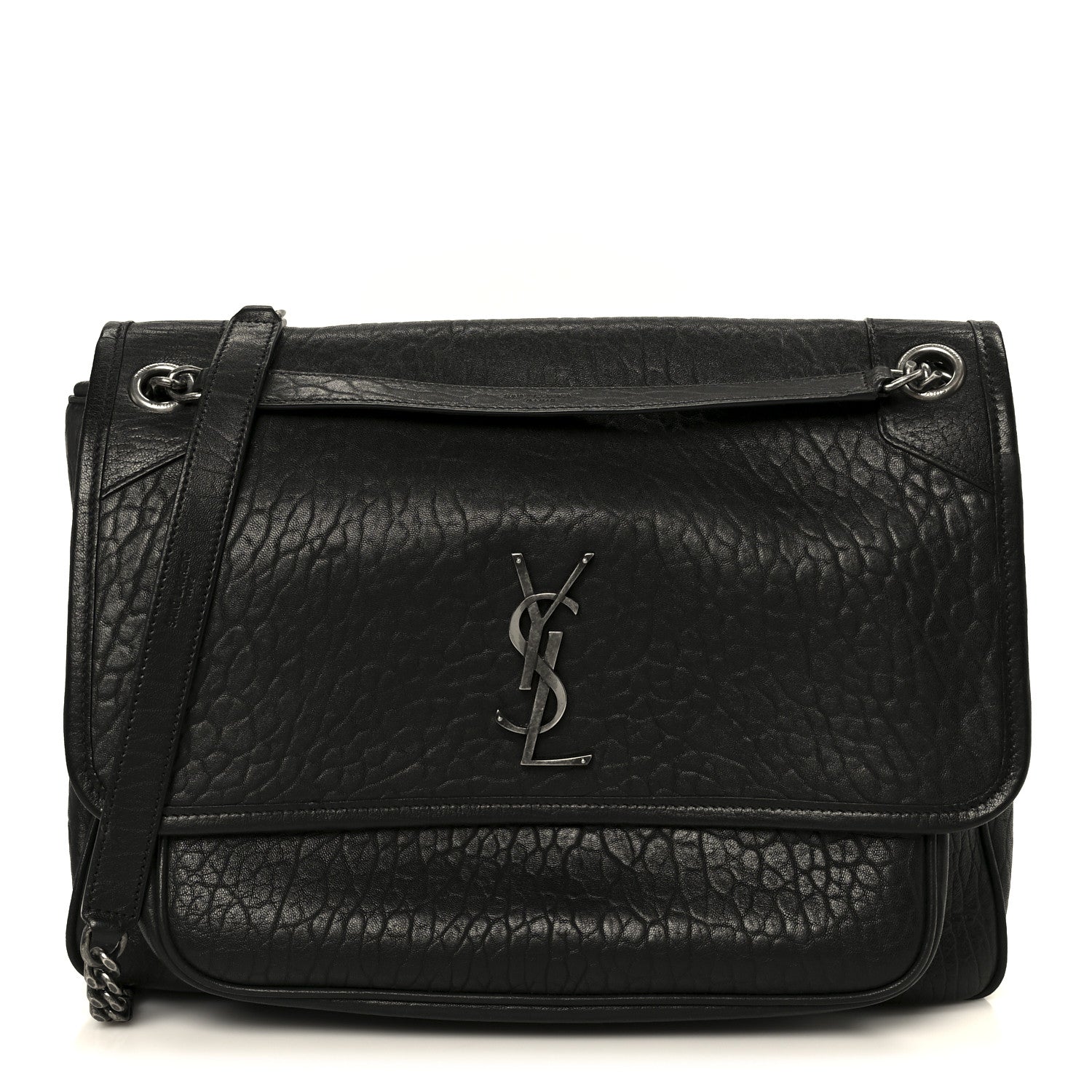 Saint Laurent Grained Lambskin Monogram Large Niki Chain Satchel Black
