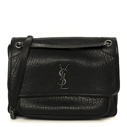 Saint Laurent Grained Lambskin Monogram Large Niki Chain Satchel Black
