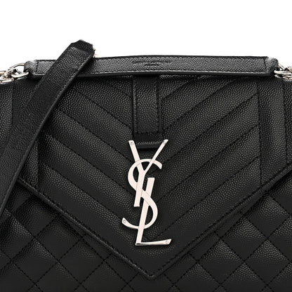 Saint Laurent Grain de Poudre Matelasse Triquilt Medium Satchel Black