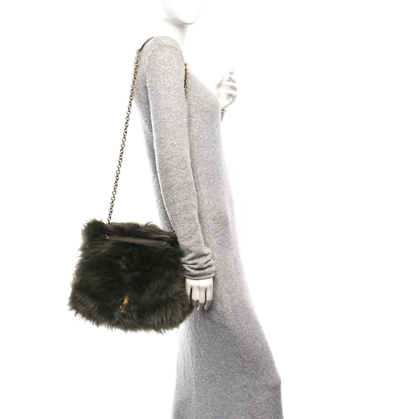 Saint Laurent Jamie 4.3 Shearling Fur Medium Shoulder Bag Olive Ranch