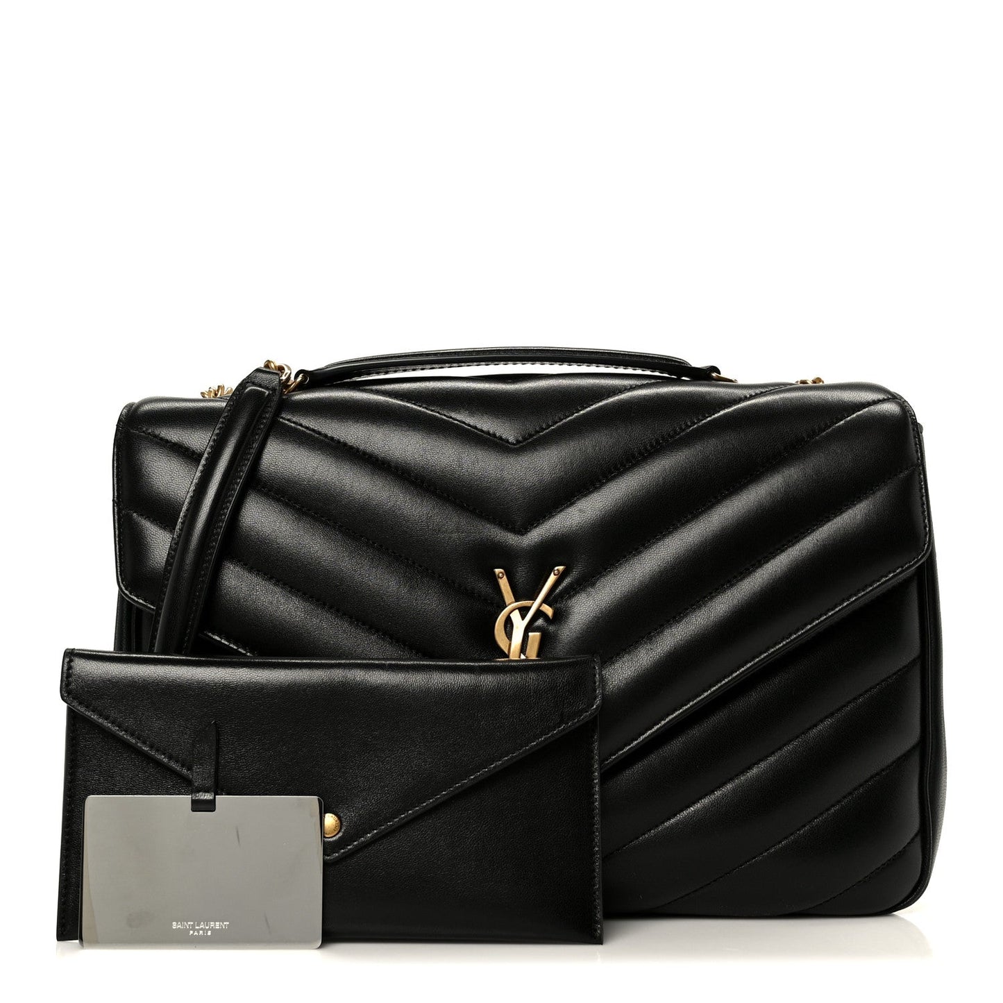 Saint Laurent Lambskin Chevron Quilted Large LouLou Shoulder Bag Black